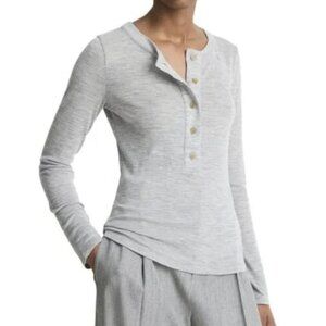 VINCE Wool Long Sleeve Henley Button Semi Sheer Minimalist Top Stone Gray S $232